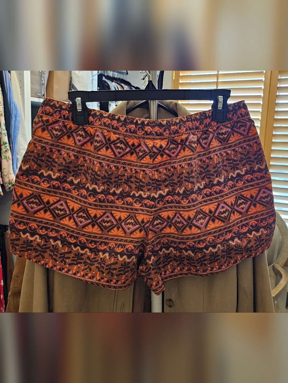 Patagonia Baggies Printed Elastic-Waist Shorts - Orange, Brown, Purple. Size L.